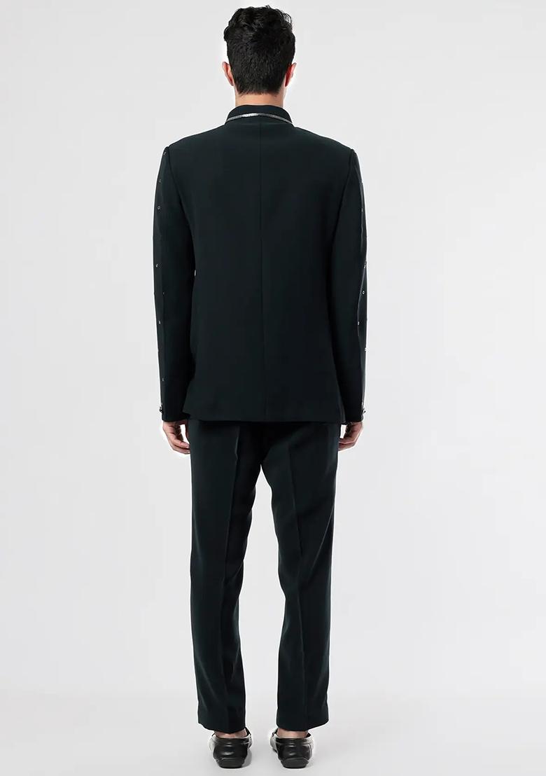 Black Solid Cotton Bandhgala For Men