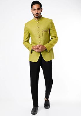 Green Embroidered Cotton Bandhgala For Men