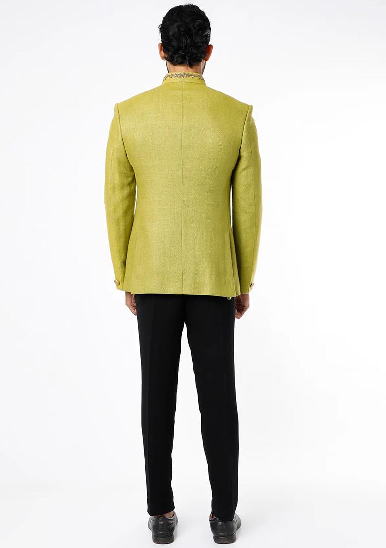 Green Embroidered Cotton Bandhgala For Men