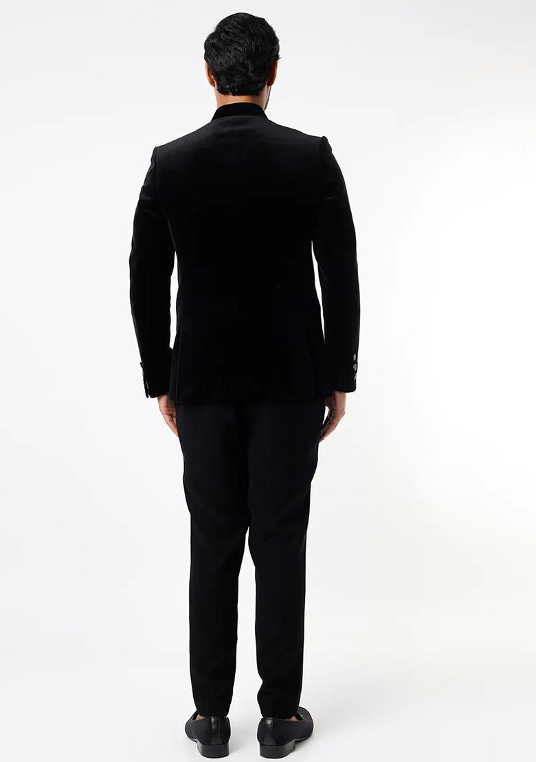 Black Embroidered Cotton Bandhgala For Men