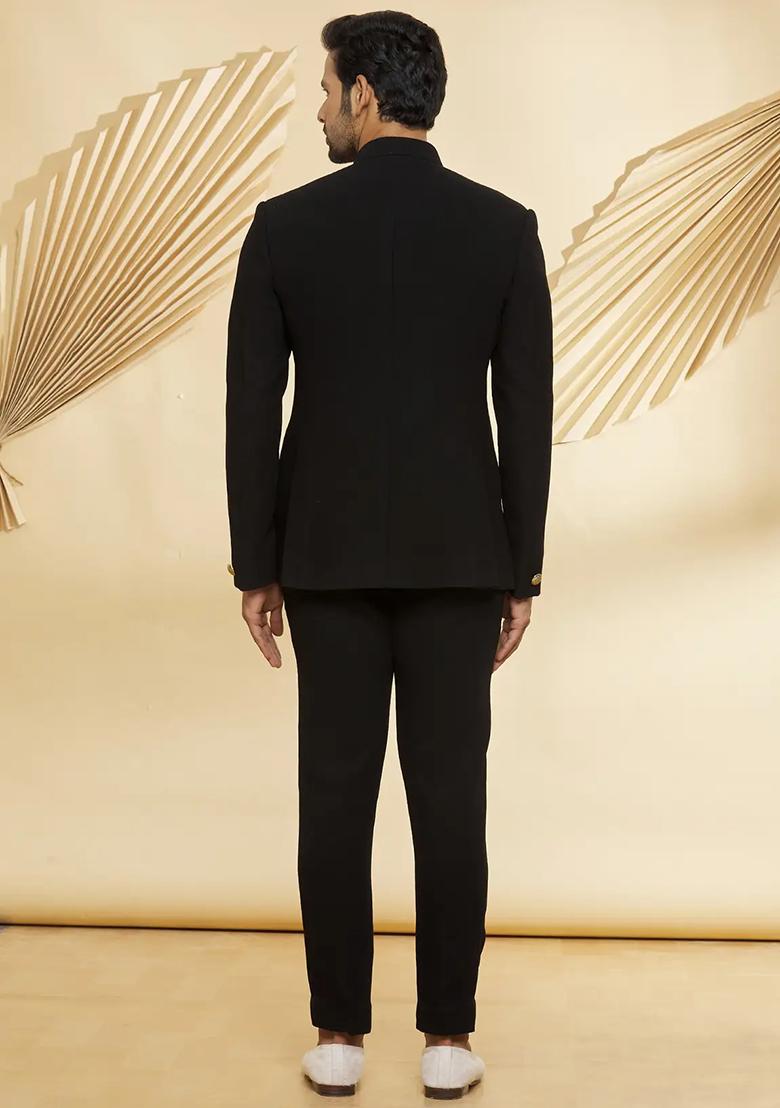 Black Embroidered Cotton Bandhgala For Men