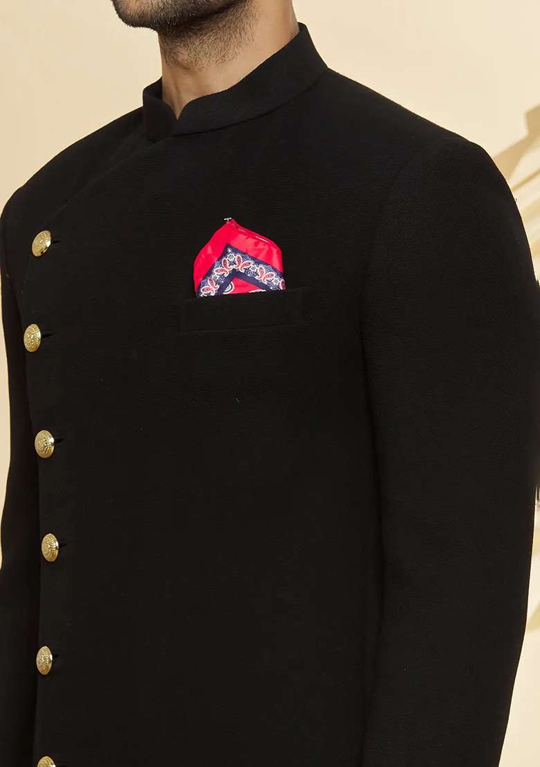 Black Embroidered Cotton Bandhgala For Men - Indya