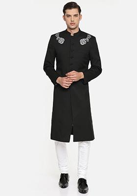 Cream Solid Silk Kurta Set For Men