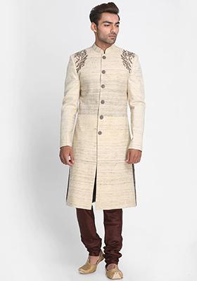 Gazree Pink Embroidered Silk Kurta Set For Men