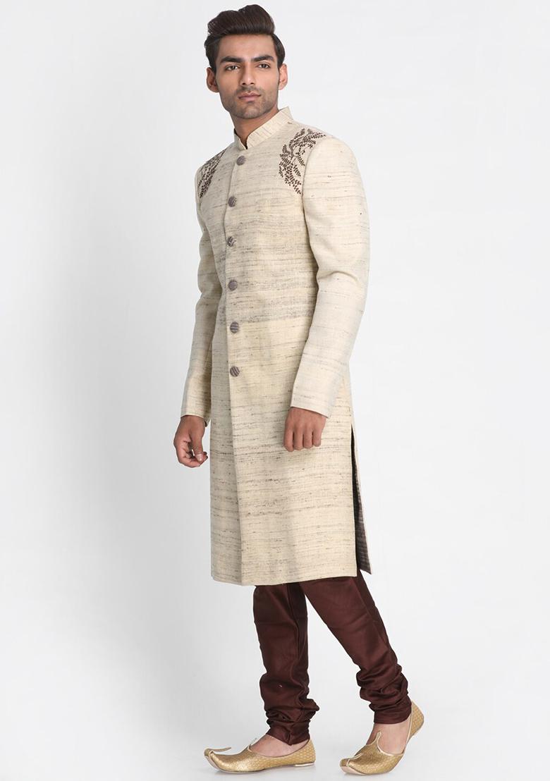 Gazree Pink Embroidered Silk Kurta Set For Men