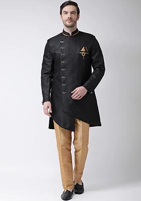 Royal Blue Embroidered Silk Kurta Set For Men