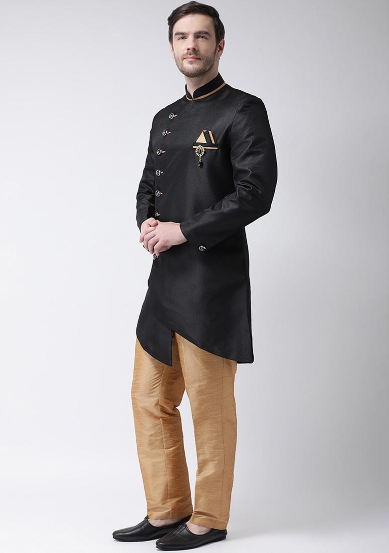 Royal Blue Embroidered Silk Kurta Set For Men