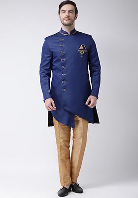 Wine Embroidered Silk Kurta Set For Men