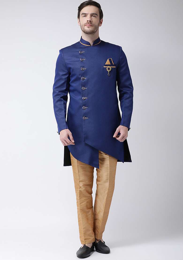 Wine Embroidered Silk Blend Kurta Set For Men - Indya