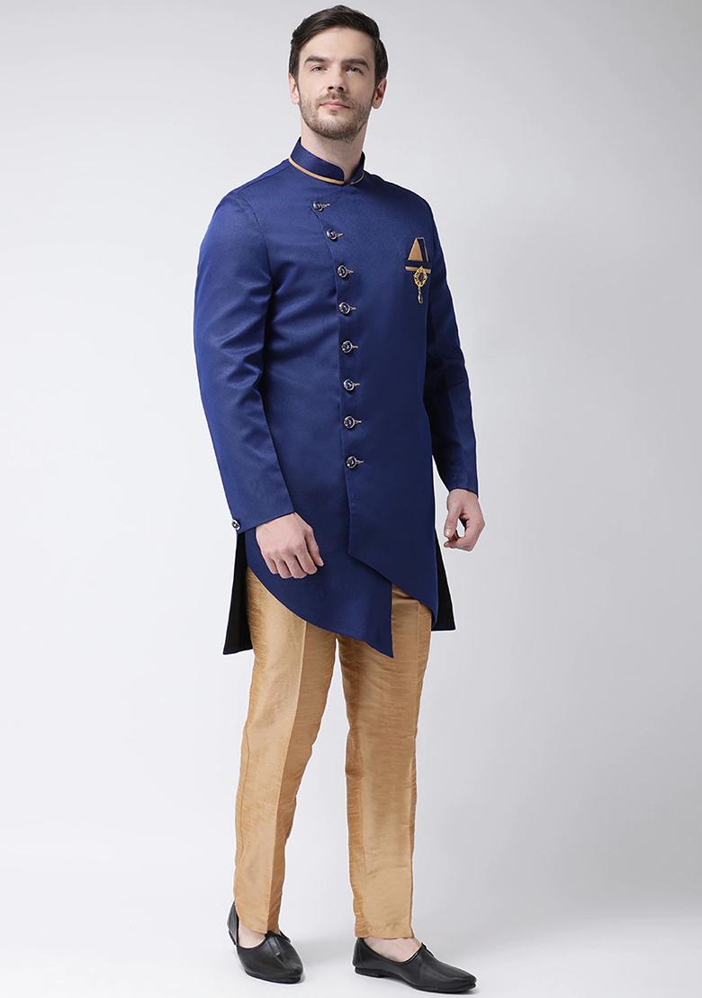 Wine Embroidered Silk Kurta Set For Men