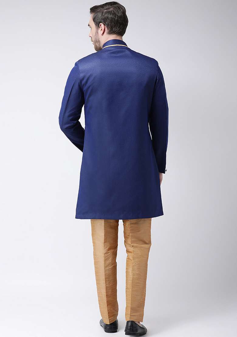 Wine Embroidered Silk Blend Kurta Set For Men - Indya
