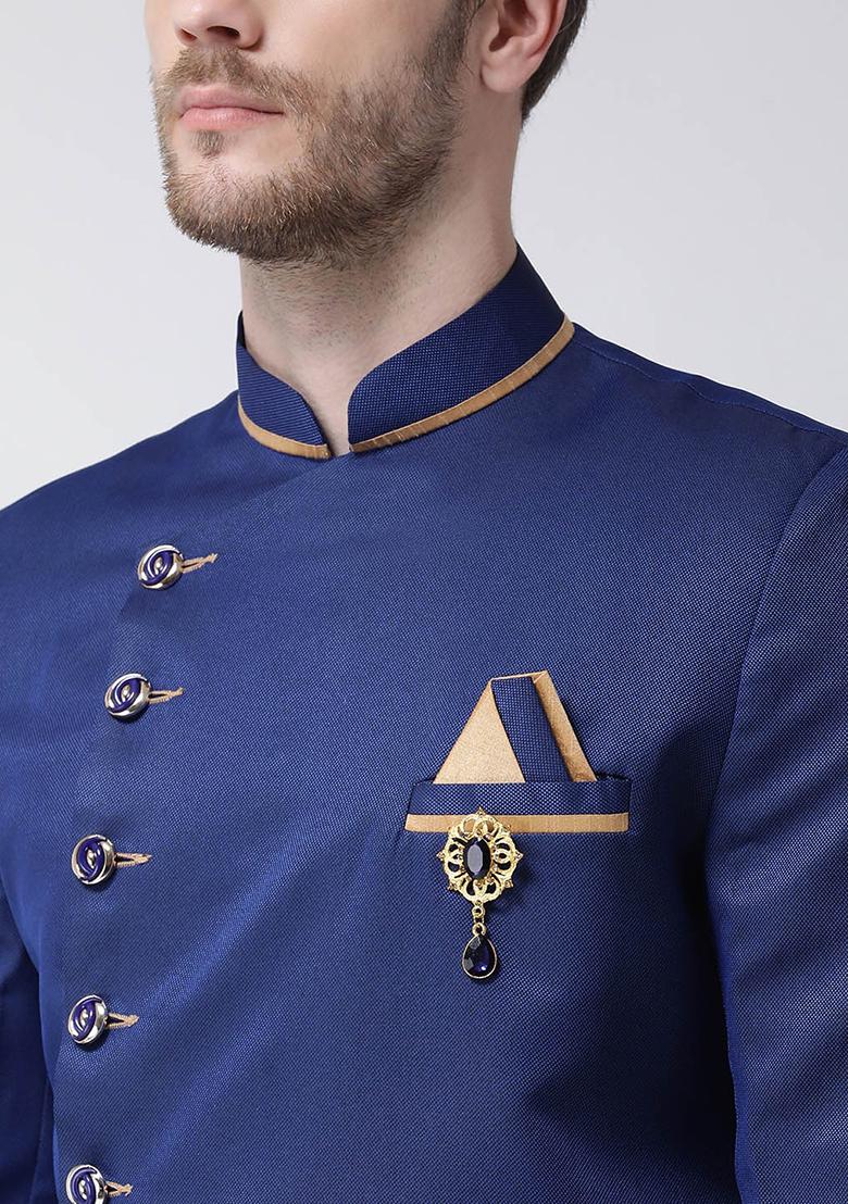 Wine Embroidered Silk Kurta Set For Men