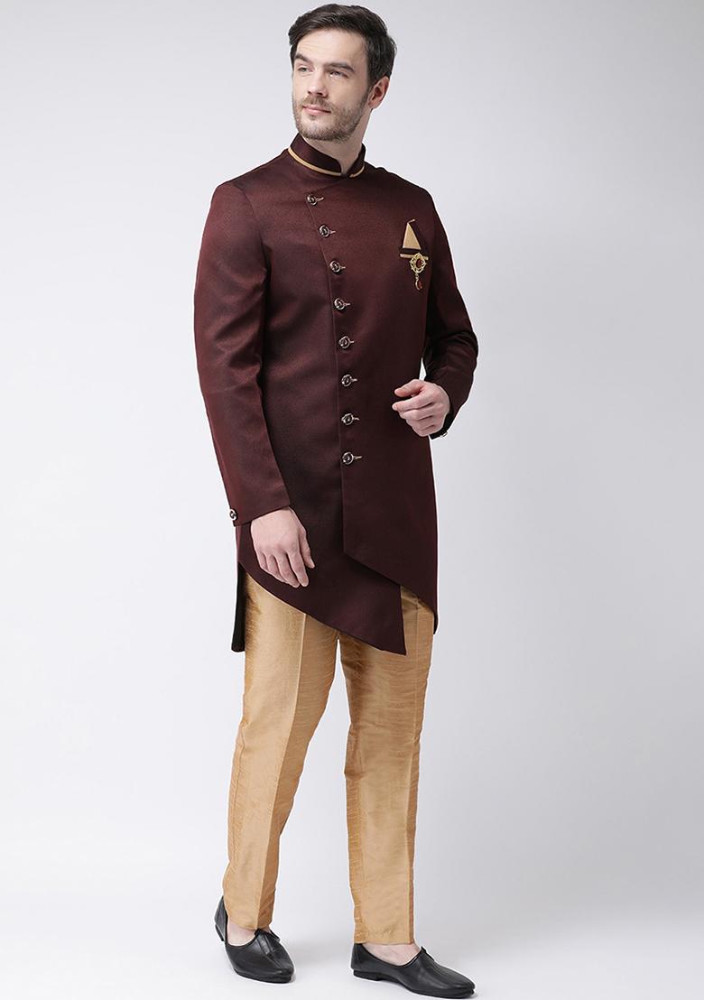 Gold Solid Cotton Kurta Set For Men