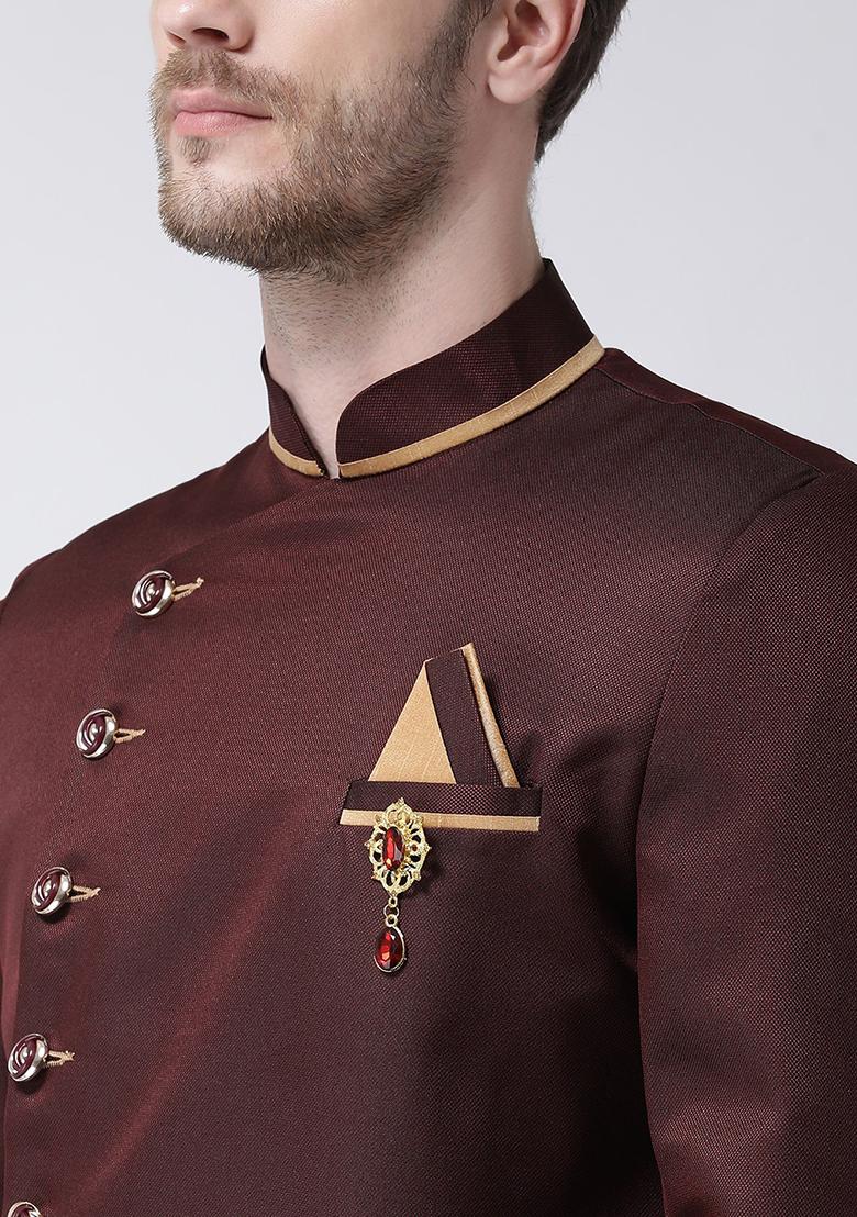 Gold Solid Cotton Kurta Set For Men