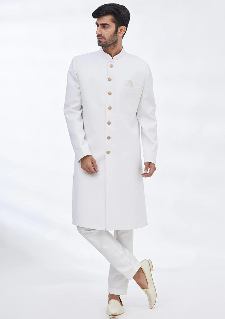 White Solid Cotton Kurta Set For Men