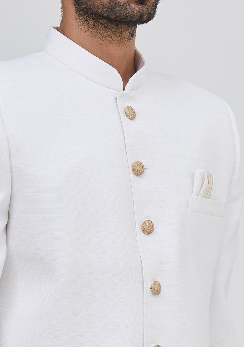 White Solid Cotton Kurta Set For Men