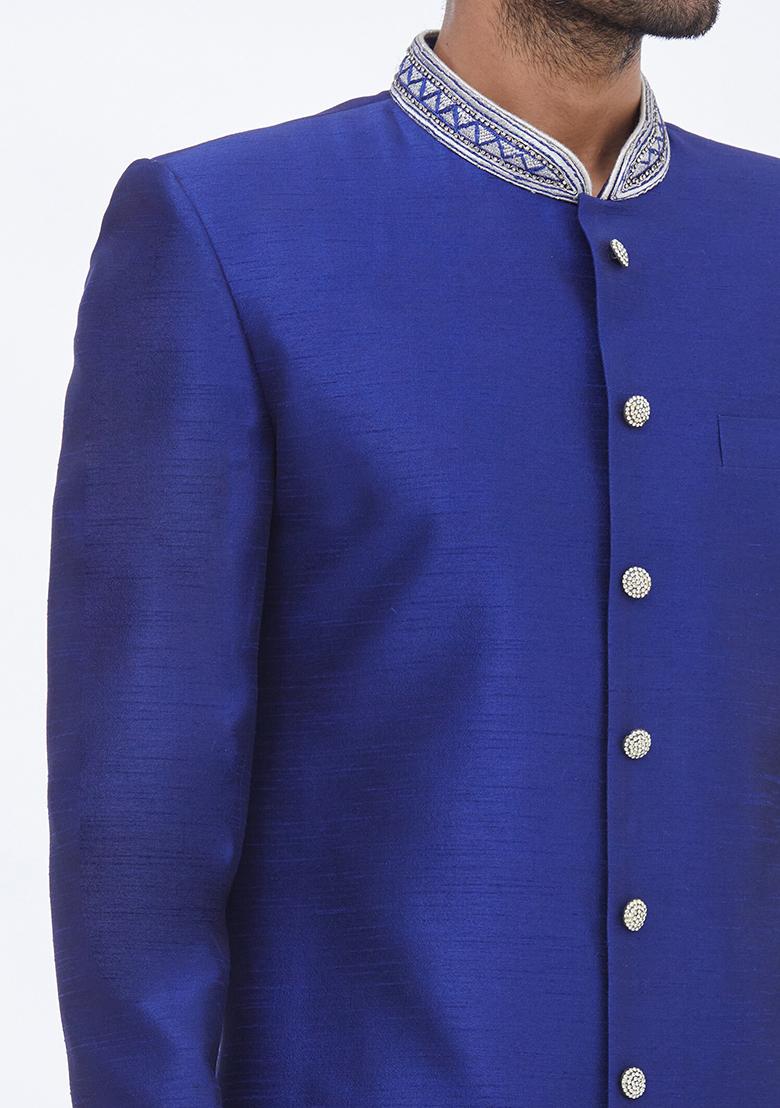 Blue Embroidered Silk Sherwani for Men