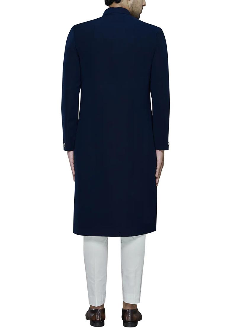 Black Solid Cotton Sherwani for Men