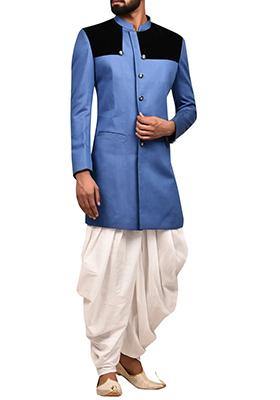 Blue Embroidered Silk Sherwani for Men