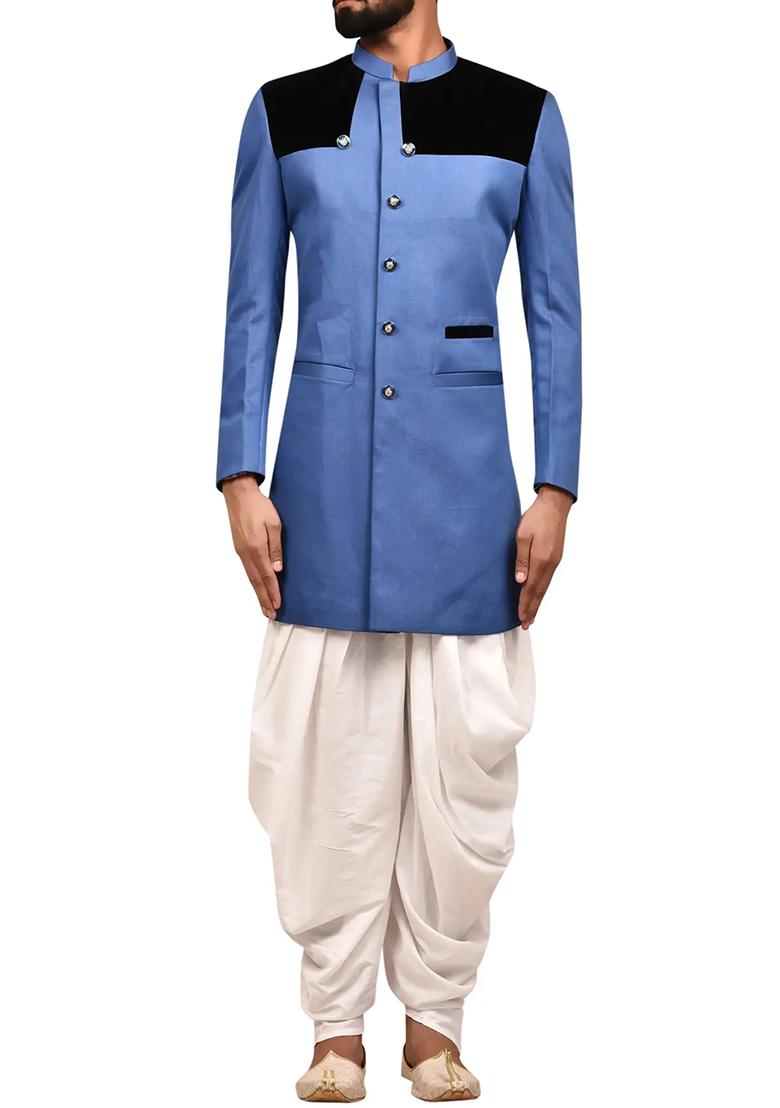 Blue Embroidered Silk Sherwani for Men