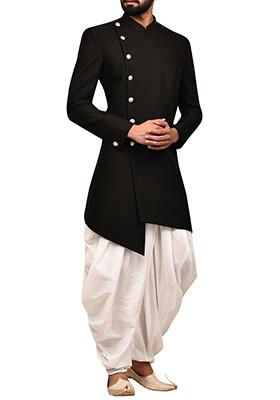 Black Embroidered Silk Sherwani for Men