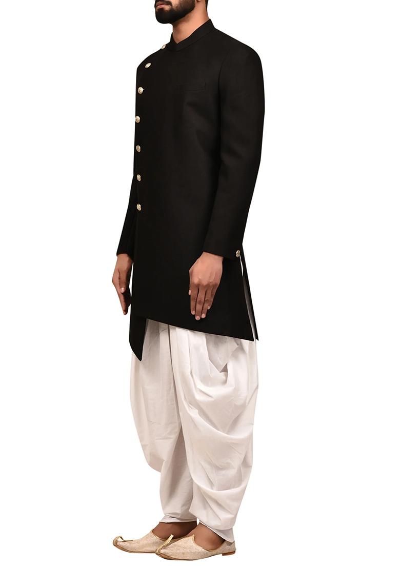 Black Embroidered Silk Sherwani for Men