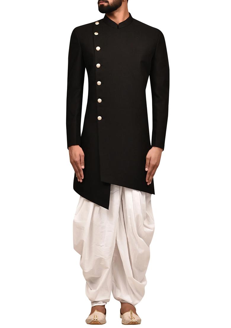 Black Embroidered Silk Sherwani for Men