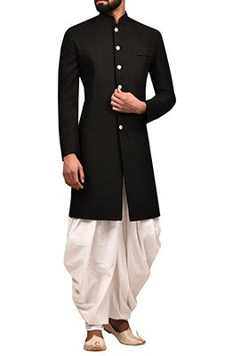 Black Embroidered Silk Sherwani for Men