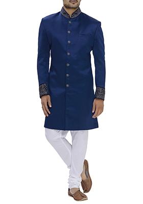 Blue Embroidered Silk Sherwani for Men