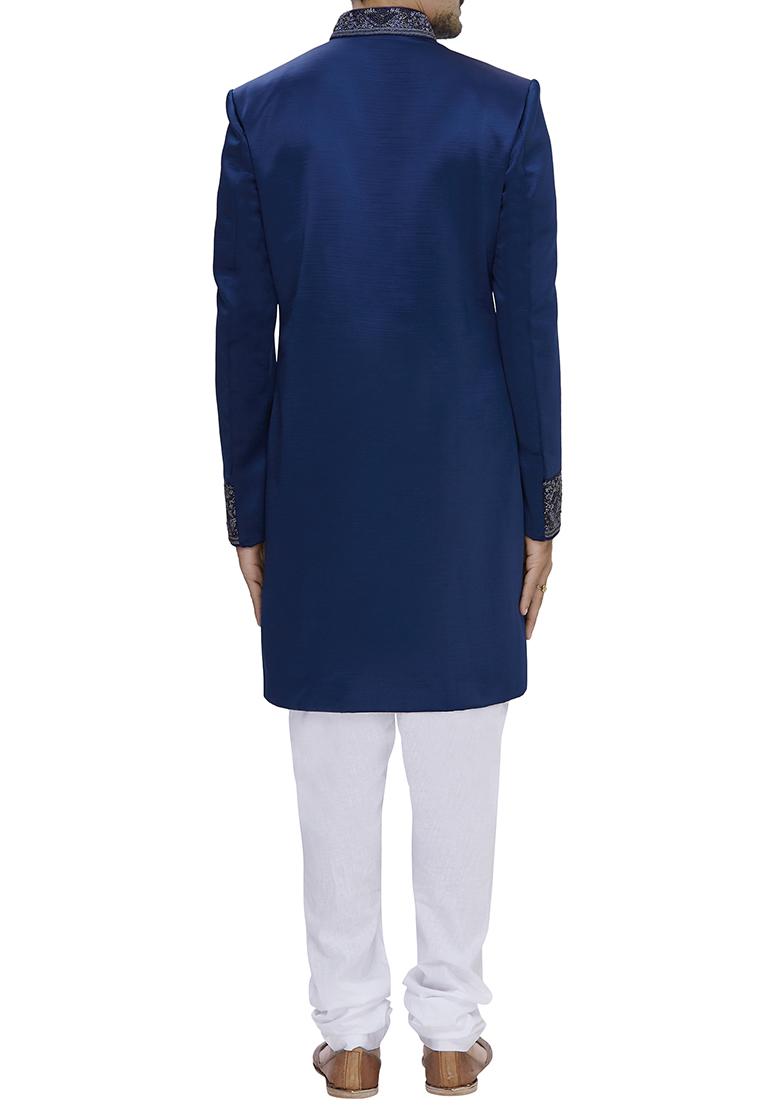 Blue Embroidered Silk Sherwani for Men
