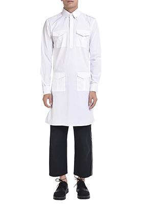 White Embroidered Cotton Kurta Set For Men