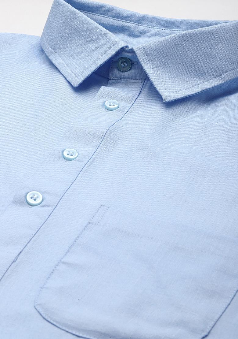 Sky Blue Embroidered Cotton Kurta Set For Men