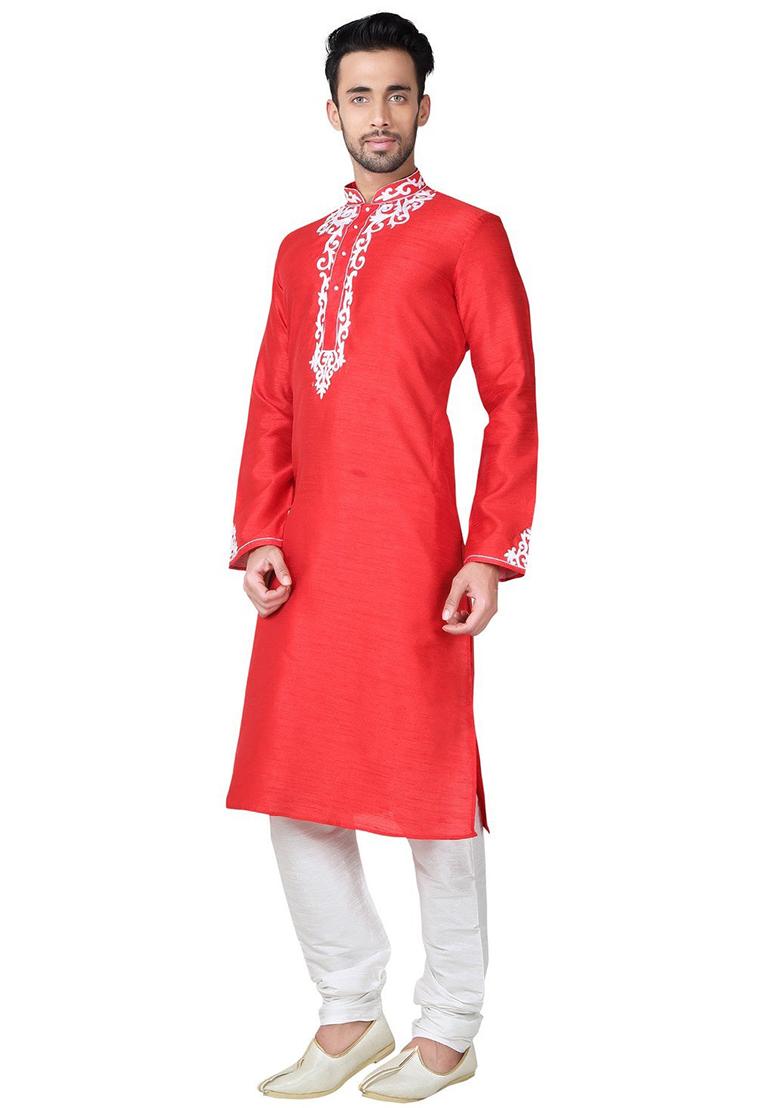 Gazree Pink Solid Silk Kurta Set For Men