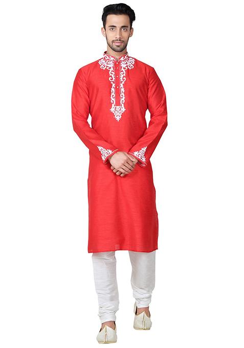 Gazree Pink Solid Silk Kurta Set For Men