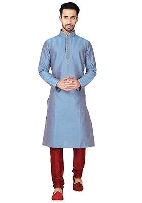 Multi Color Embroidered Silk Kurta Set For Men