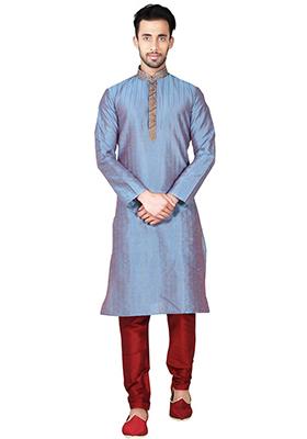 Multi Color Embroidered Silk Kurta Set For Men