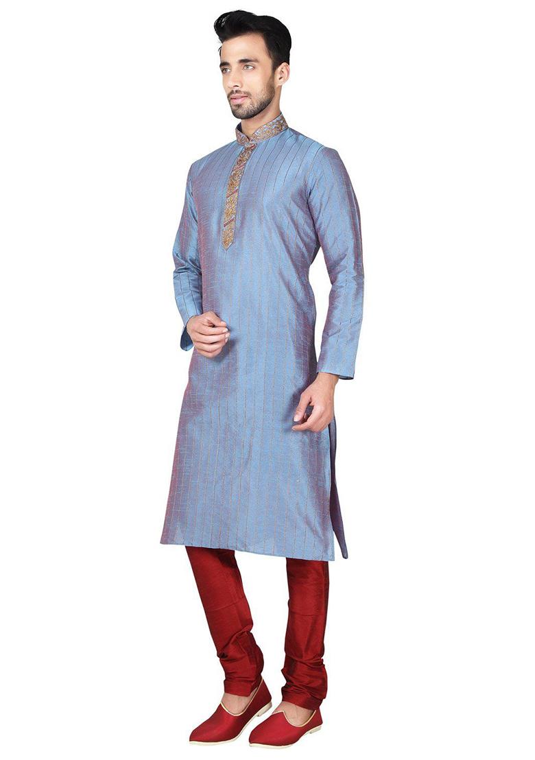 Multi Color Embroidered Silk Kurta Set For Men