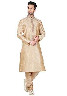 Gold Embroidered Silk Kurta Set For Men