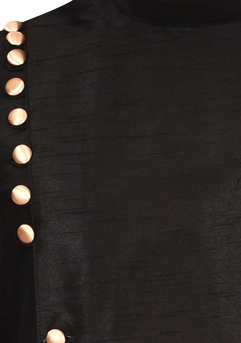 Black Solid Silk Kurta Set For Men