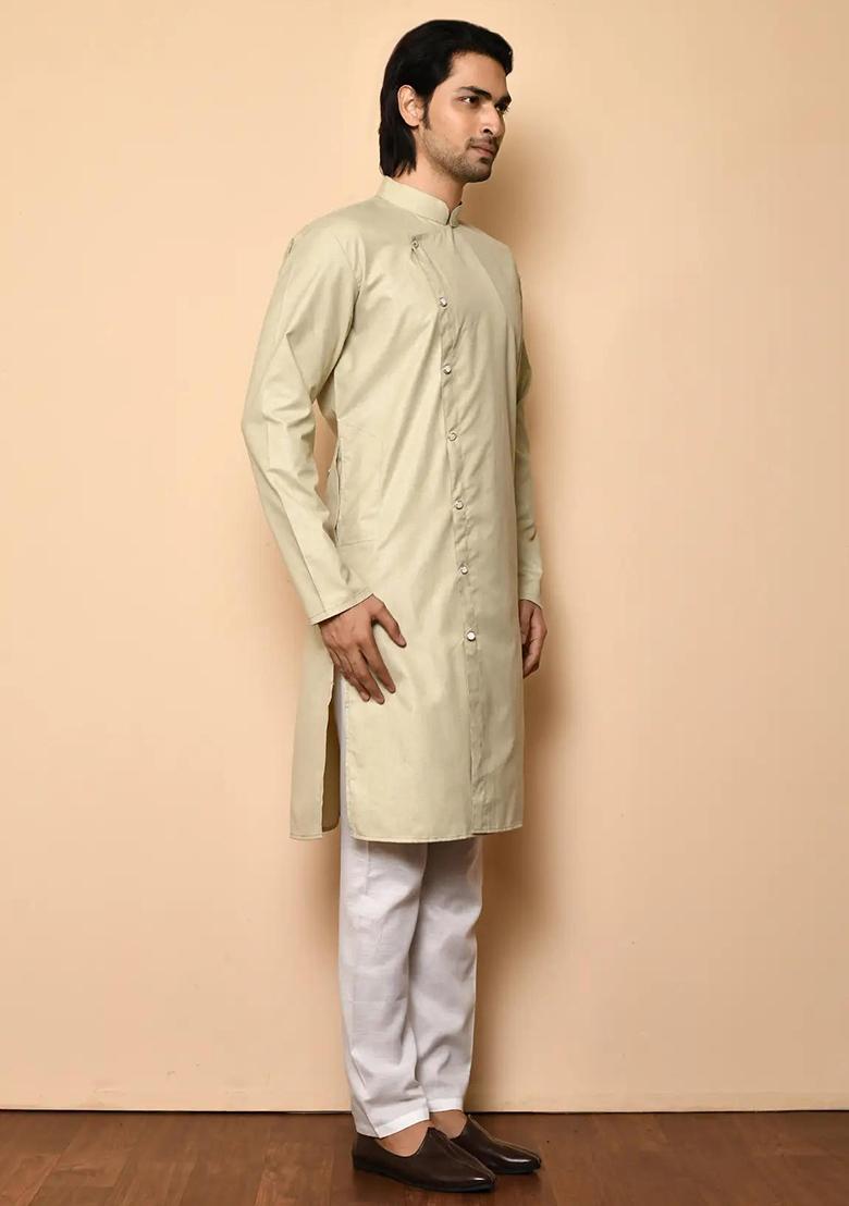 Brown Solid Cotton Kurta Set For Men