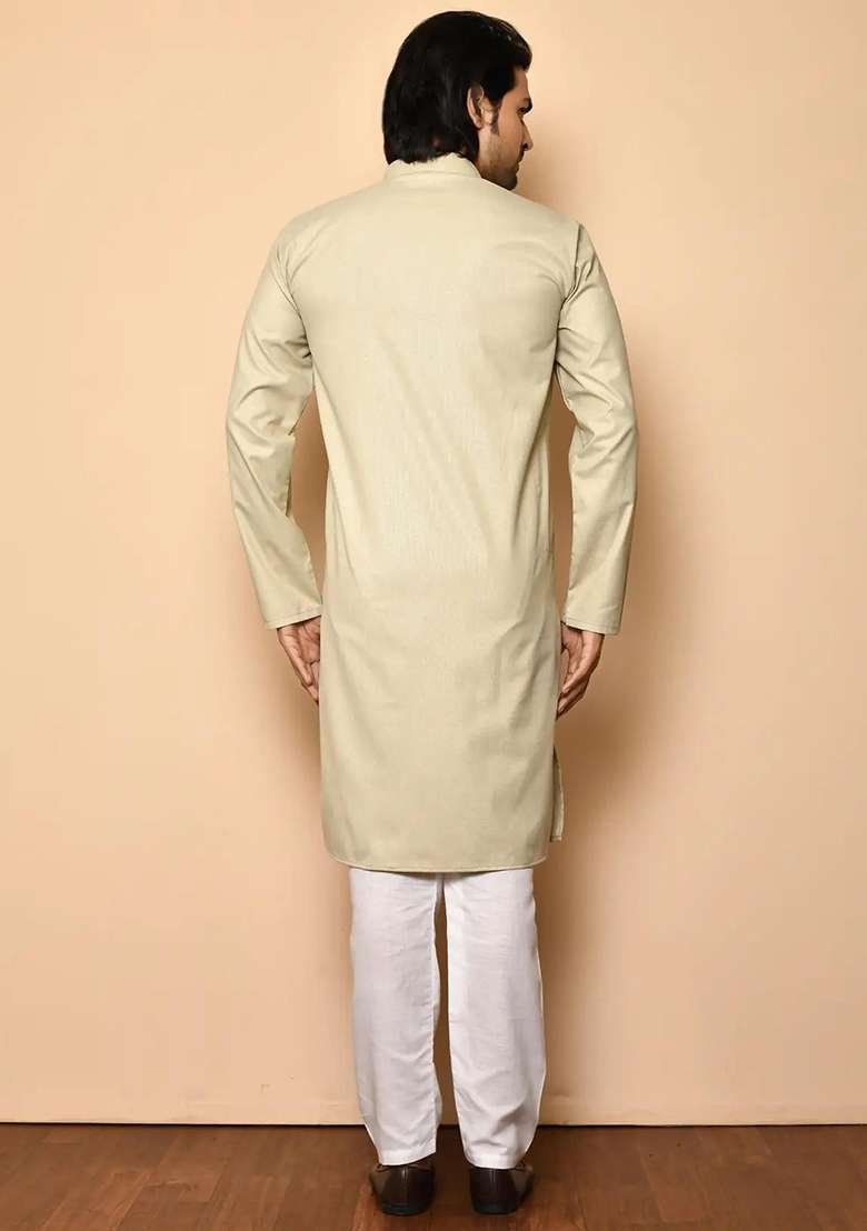 Brown Solid Cotton Kurta Set For Men - Indya