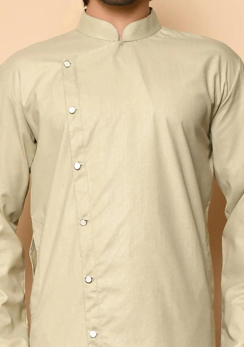 Brown Solid Cotton Kurta Set For Men