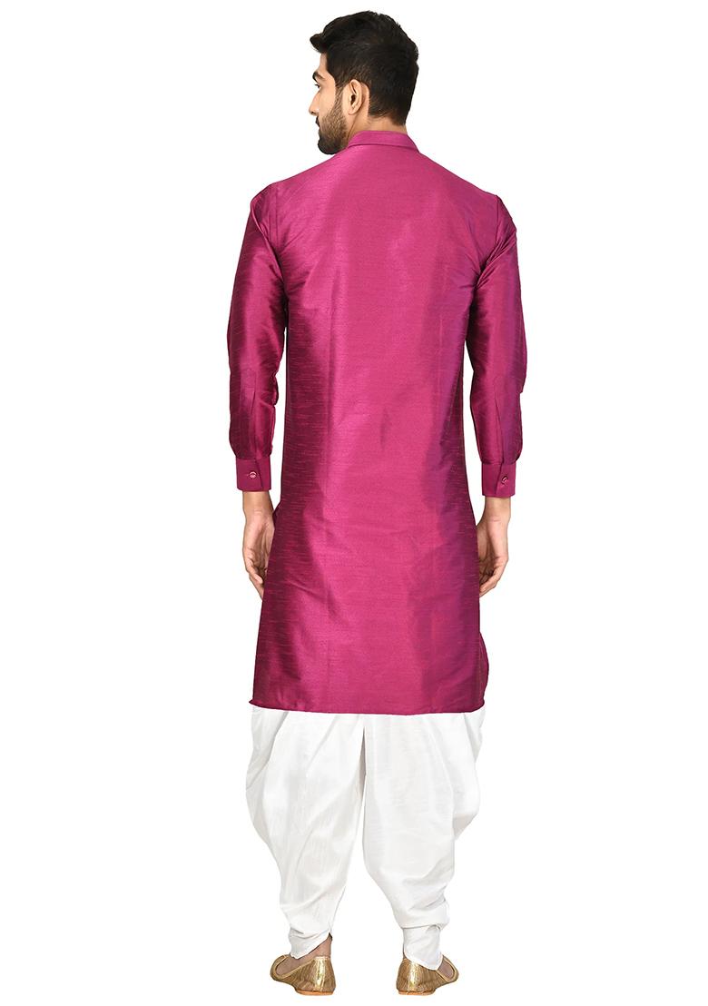 Purple Embroidered Silk Kurta Set For Men