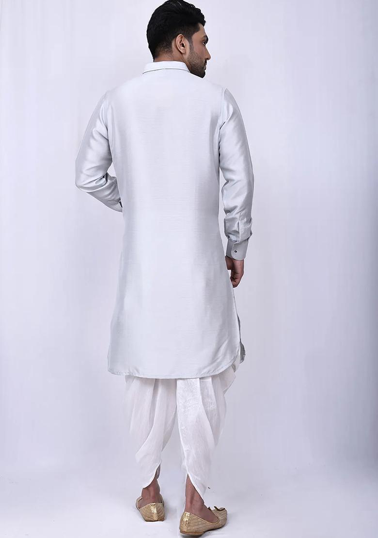 Off White Embroidered Cotton Kurta Set For Men