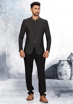 Black Embroidered Cotton Bandhgala For Men