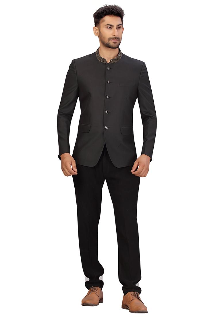 Black Embroidered Cotton Bandhgala For Men