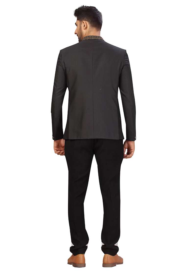 Black Embroidered Cotton Bandhgala For Men - Indya
