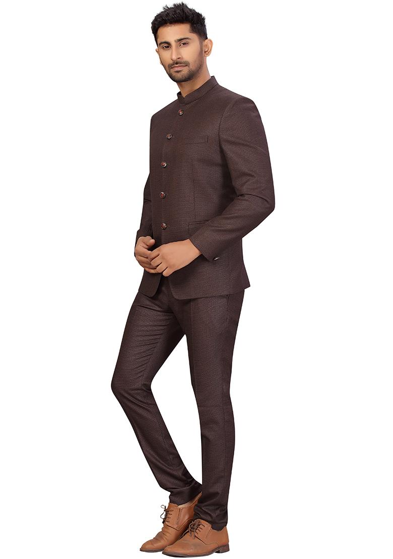 Wine Solid Cotton Bandhgala For Men