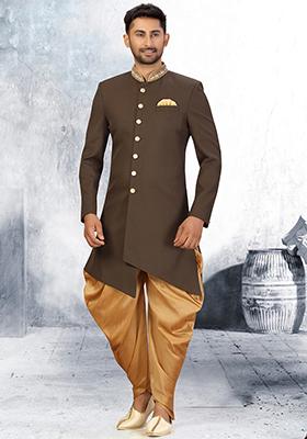 Mehendi Green Embroidered Cotton Sherwani for Men