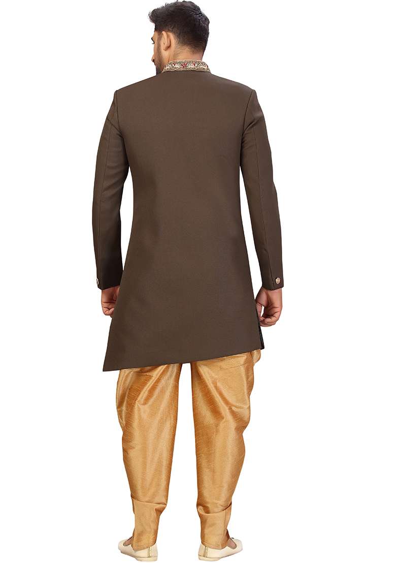 Mehendi Green Embroidered Cotton Sherwani for Men - Indya